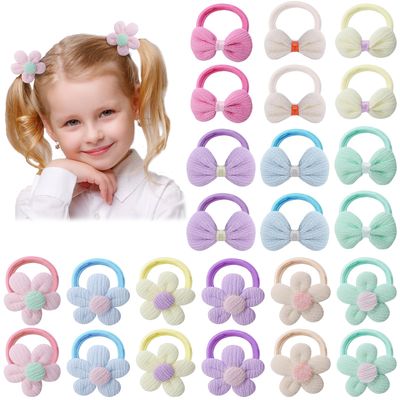 obeoby 24 Pcs Toddler Hair Ties, Little Girls Hair Accessories Baby Hair Bows Cute Flower Hair Ties for Thick Hair, Candy Colors