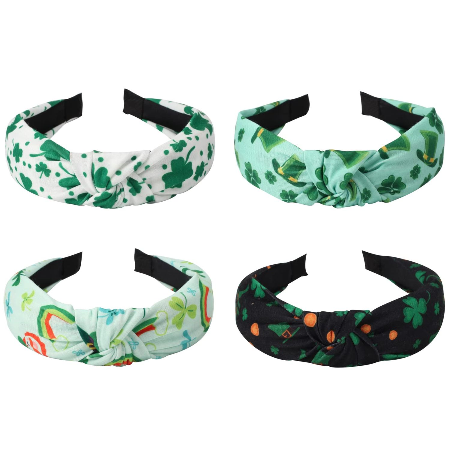 Ardorchid 4 Pack St Patrick&#39;s Day Headbands Irish Green Shamrock Hair Accessories for Women Girls Gifts Wide Knot Turban Celebration Party Hairbands