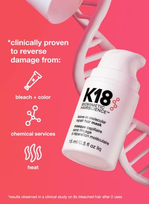 K18 Mini Leave-In Molecular Hair Mask, Repairs Dry or Damaged Hair, Reverse Hair Damage from Bleach, Color, Chemical Services &amp; Heat