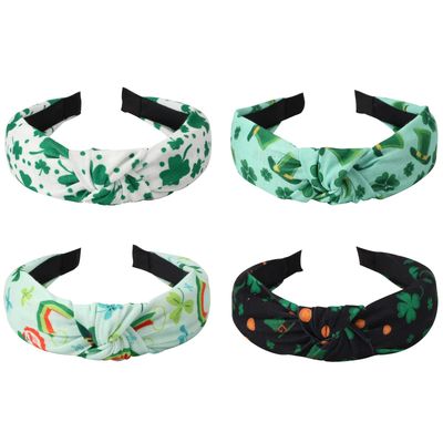 Ardorchid 4 Pack St Patrick&#39;s Day Headbands Irish Green Shamrock Hair Accessories for Women Girls Gifts Wide Knot Turban Celebration Party Hairbands