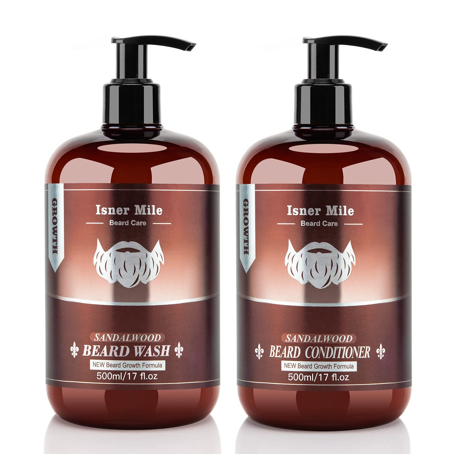 ISNER MILE Beard Wash &amp; Conditioner Set for Men - 17 oz Shampoo with Biotin, Argan &amp; Jojoba Oils for Smooth, Soft, and Strengthened Beard - Sandalwood Scented Grooming Gift