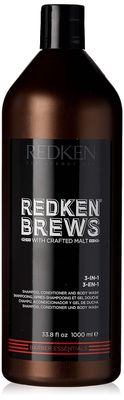 Redken Brews 3-In-1 Men&#39;s Shampoo, Conditioner, and Body Wash | Multi-Purpose Hair &amp; Body Cleanser for Men | Moisturizes &amp; Hydrates | All-In-One Soap for Everyday, Travel, and Gym