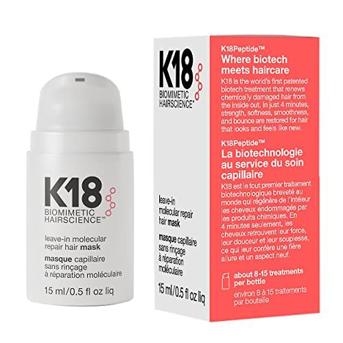 K18 Mini Leave-In Molecular Hair Mask, Repairs Dry or Damaged Hair, Reverse Hair Damage from Bleach, Color, Chemical Services &amp; Heat