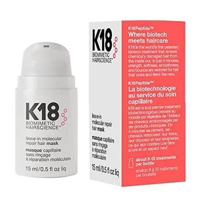 K18 Mini Leave-In Molecular Hair Mask, Repairs Dry or Damaged Hair, Reverse Hair Damage from Bleach, Color, Chemical Services &amp; Heat