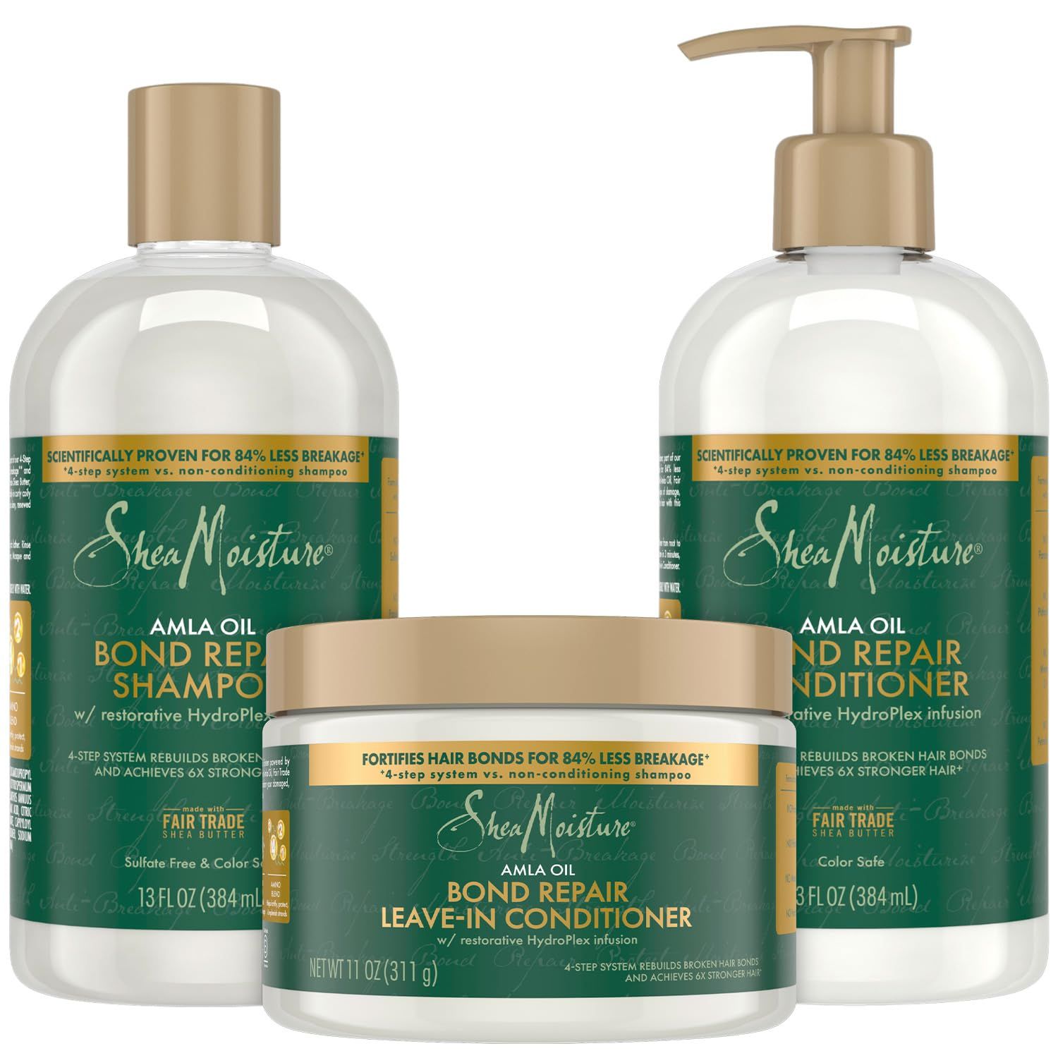 SheaMoisture Bond Repair Shampoo, Conditioner &amp; Leave-In Bundle - Amla Oil Treatment for Dry, Damaged Hair, Anti-Frizz Products for Curly Hair