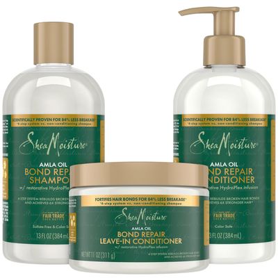 SheaMoisture Bond Repair Shampoo, Conditioner &amp; Leave-In Bundle - Amla Oil Treatment for Dry, Damaged Hair, Anti-Frizz Products for Curly Hair