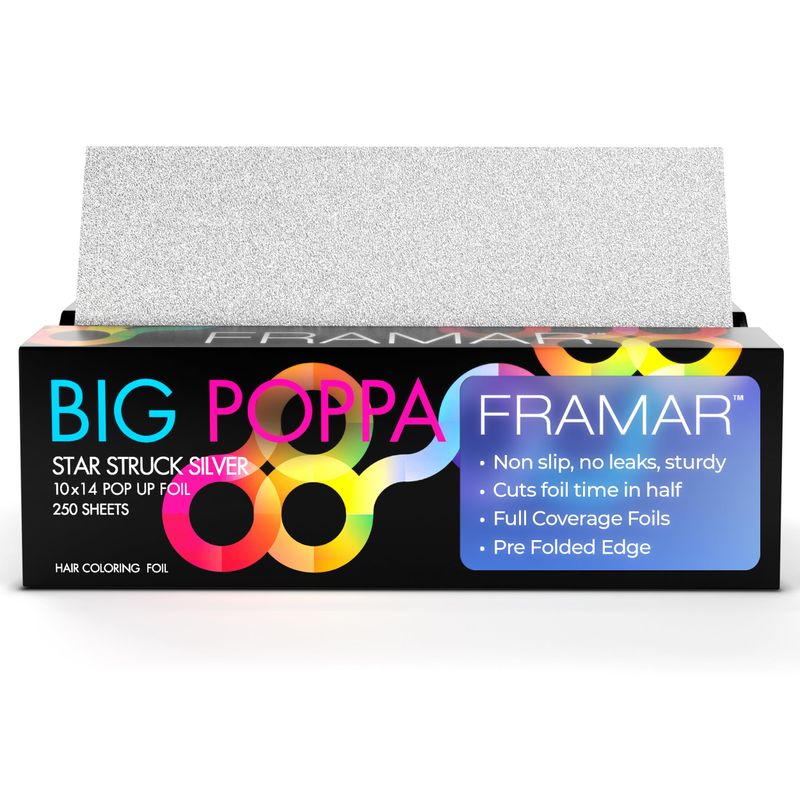 Framar Big Poppa Silver Pop Up Hair Foil - Aluminum Foil Sheets, Hair Foils For Highlighting, Pop Up Foils For Hair Stylist, 250 Pop Up Foil Sheets, Hair Color Supplies - 10x14 inches