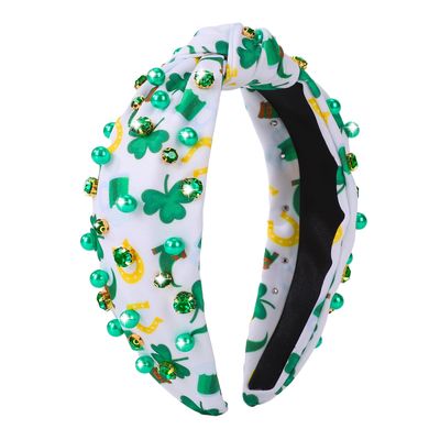 IDDFEVE St. Patrick&#39;s Day Headband for Women - Rhinestone Knotted Design with Irish Shamrock Hair Hoop, Leprechaun Holiday Wide Hair Accessory with Jeweled Crystal (Green)