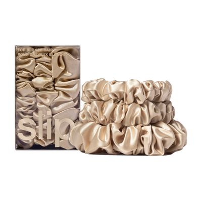 slip Back to Basics Blonde Midi &amp; Large Scrunchie Set | Includes 2 Midi &amp; 1 Large Pure Silk Scrunchies | 100% Mulberry Silk, Anti-Crease, Gentle on Hair, Prevents Breakage | Elegant &amp; Durable