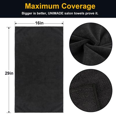 UNIMADE Salon Towels 24 Pack, Microfiber Barber Towel Bulk, (16x29 inches) Hair-Drying Cloth Super Soft Black Hand Cloths for Gym, Bath, Spa Use and Home Beauty Care(Not Bleach Proof)