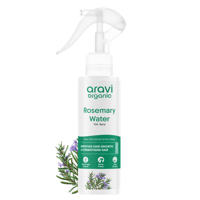 Aravi Organic Rosemary Water Hair Spray For Hair Growth - Reducing Hair Fall, Strengthens Hair &amp; Breakage - Promotes Healthy Follicles and Thicker Hair - For Men &amp; Women - Fragrance Free -100 ml