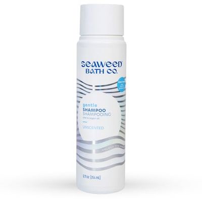 Seaweed Bath Co. Gentle Shampoo, Unscented, 12 Ounce, Sustainably Harvested Seaweed, Aloe, Argan Oil, for Sensitive Scalps and All Hair Types