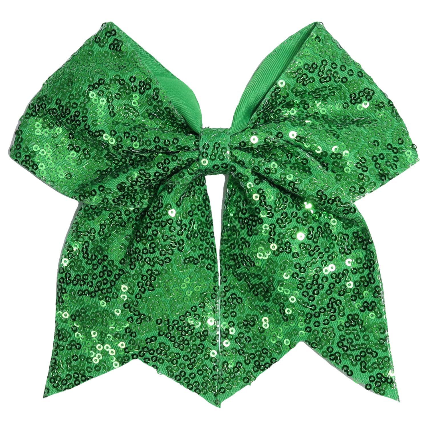 JOYRUBY 7 Inch Large Glitter Cheer Bow Hair Clip, Sequin Green Big Hair Bows Clips for Girls, Party Hair Accessories for Women Cheerleading Sports Teens Girls (Christmas Green)