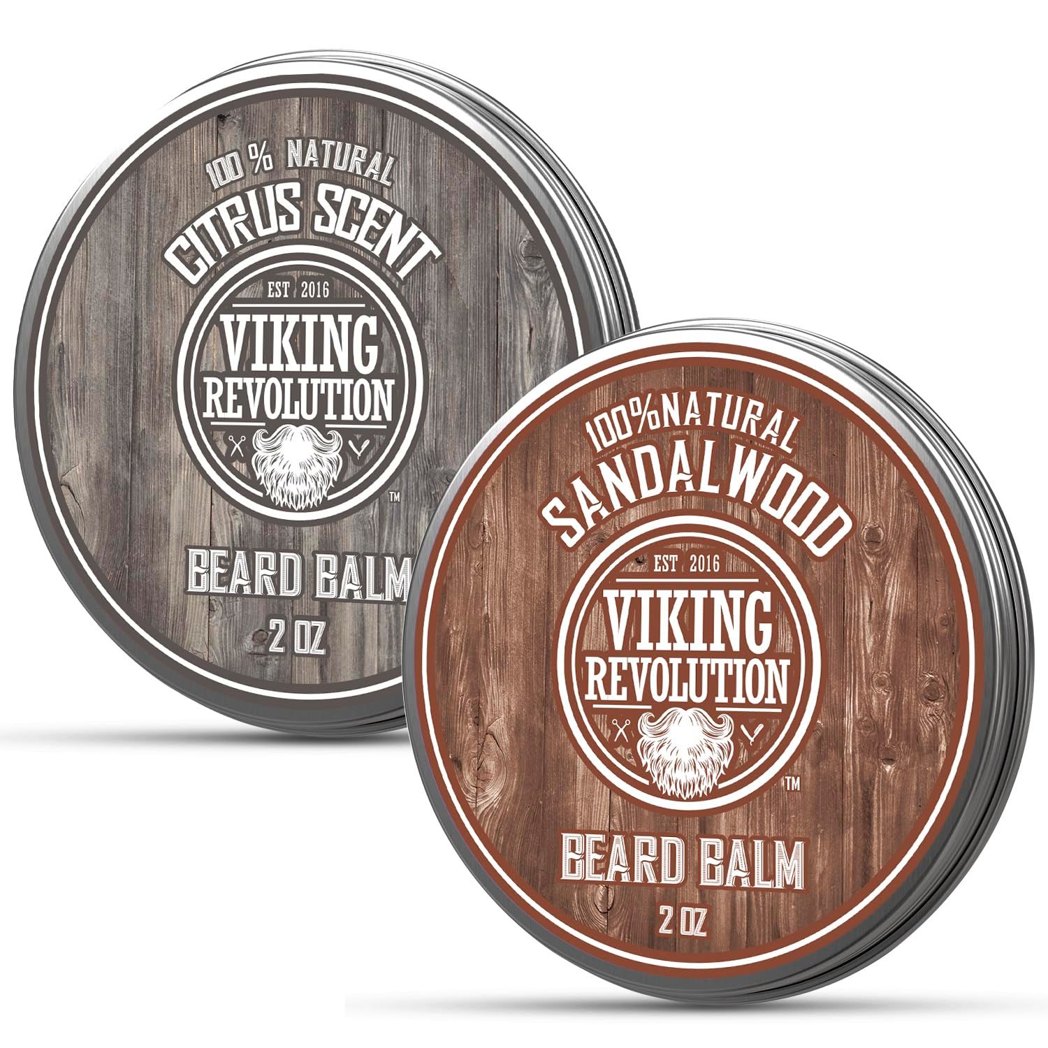 Viking Revolution Citrus and Sandalwood Beard Balm - Beard Butter with Argan Oil, Beard Softener with Jojoba Oil - Beard Moisturizer with Beeswax - Beard Wax for Men with Mango Butter (2oz, 2 Pack)