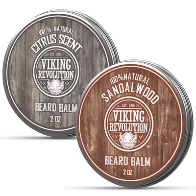 Viking Revolution Citrus and Sandalwood Beard Balm - Beard Butter with Argan Oil, Beard Softener with Jojoba Oil - Beard Moisturizer with Beeswax - Beard Wax for Men with Mango Butter (2oz, 2 Pack)