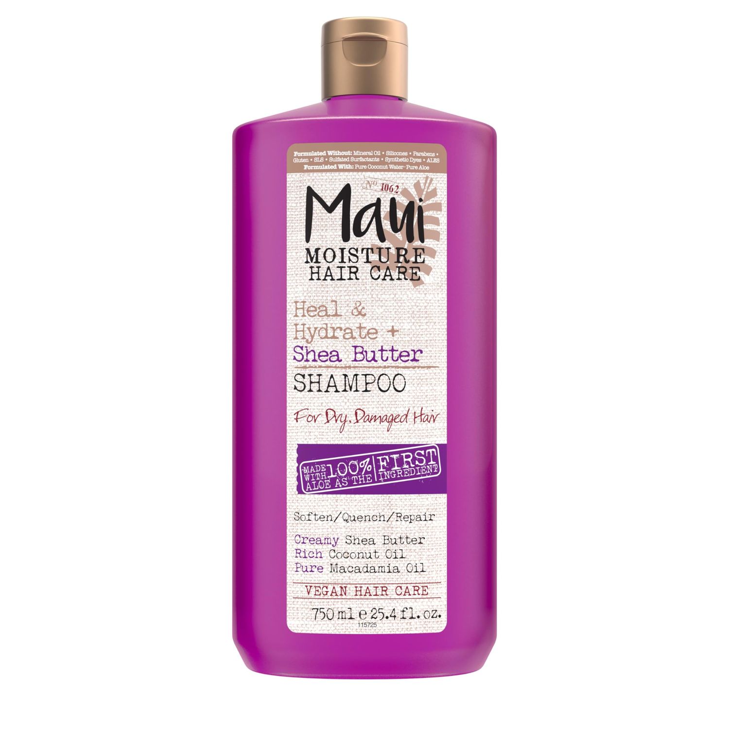 Maui Moisture Heal &amp; Hydrate + Shea Butter Shampoo for Dry, Damaged Curls Helps Revive Curly &amp; Coily Hair with Coconut Oil &amp; Macadamia Oil, Vegan &amp; Sulfate-Free Surfactants, 25.4 fl. oz