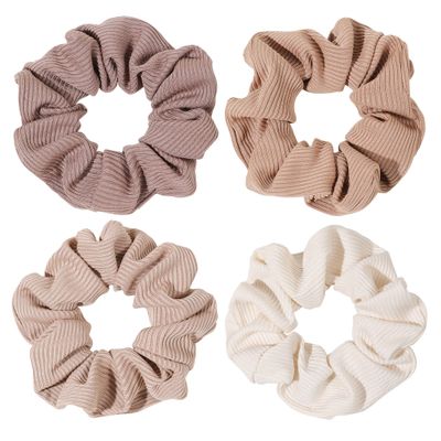 Ivyu Scrunchie, Big Cotton Scrunchies for Women&#39;s and Girls, Brown Service, 4 Count, for All Hair Types, No Crease or Damage