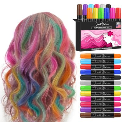 Jim&amp;Gloria Dustless Hair Chalk for Girls Washable, Toy Gifts for Girls Makeup Kit, Temporary Hair Color for Kids Age 4 5 6 7 8 9 10 11 12 Birthday Teen Girl Gifts Trendy Stuff Easter Basket Stuffers