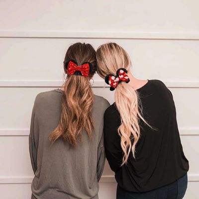 Women's Sequins Hair Bow Scrunchies, Velvet Mouse Ear Hair Ties for Ponytail, Party Favors, Cosplay Costume, Cute Accessories - Red Black