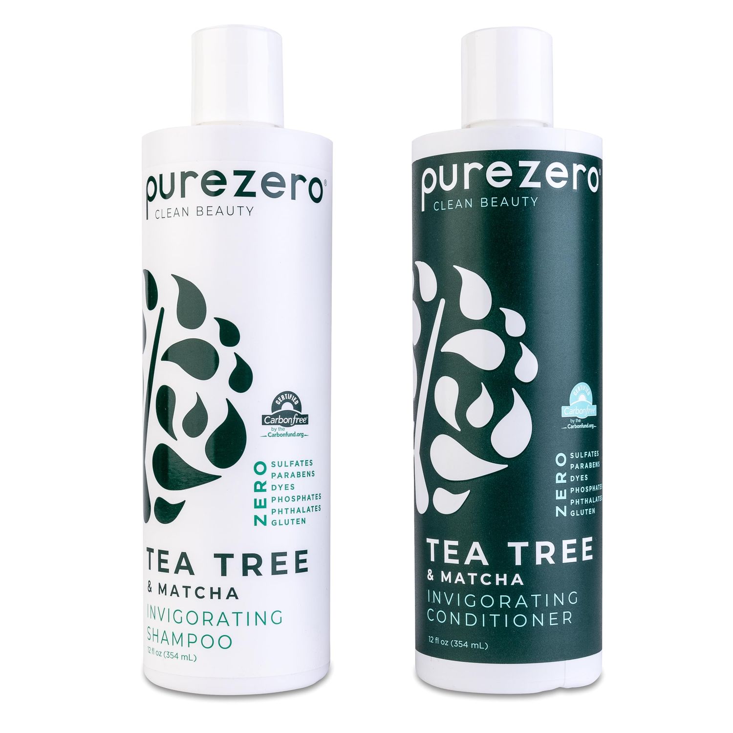 Purezero Tea Tree &amp; Matcha Shampoo and Conditioner Set - Nourishing &amp; Invigorating Scalp Treatment - Zero Sulfates, Parabens, Dyes Vegan and Cruely Free (12 Fl Oz (Pack of 2))