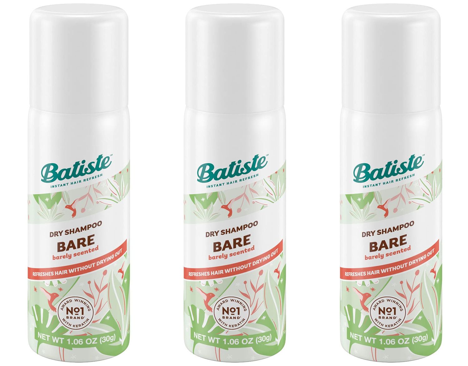 Batiste Dry Shampoo Bare Mini Travel Size 1.6 oz (Pack of 3)