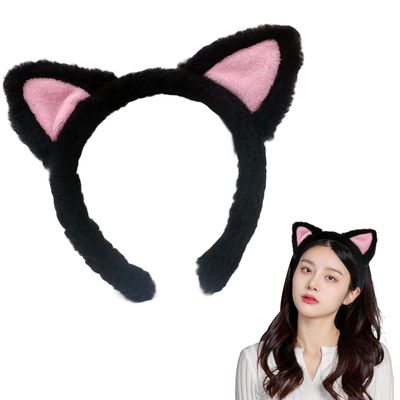 AEGYPIUS Cat Ear Headbands - Plush Soft Ears for Makeup, Shower, Teen Girls &amp; Women (Black)