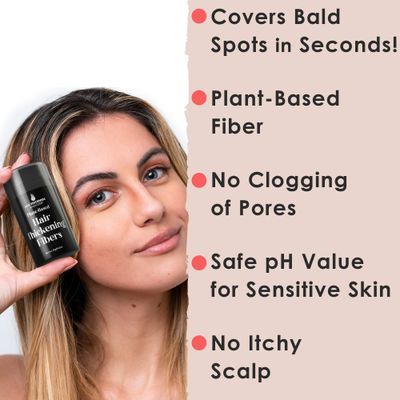 Hair Fibers for Thinning Hair For Women, Men. Plant-Based Formula for Instant Hairline &amp; Bald Spot Coverage. Non-Itchy, Easy to Wash Out (Black)