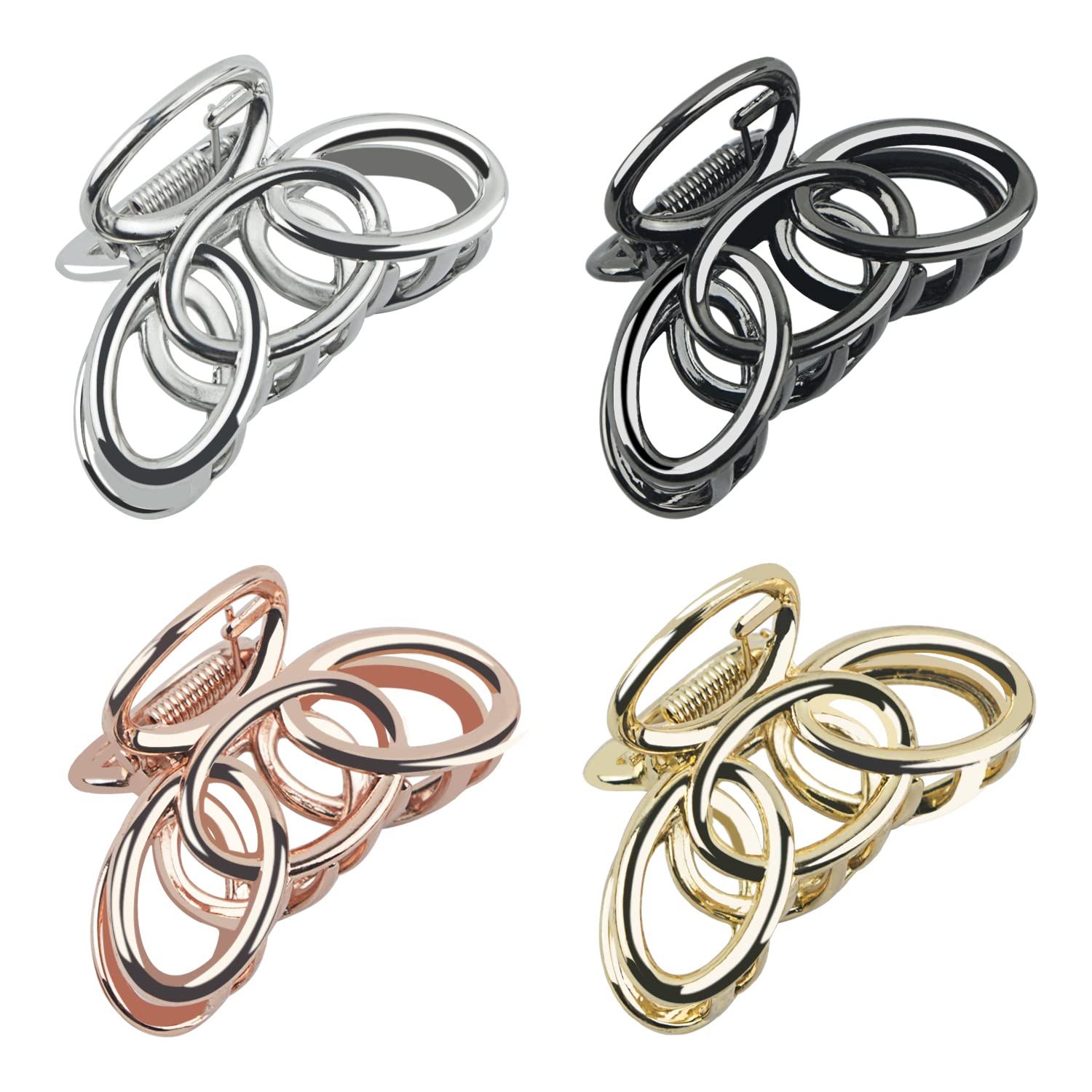 Hair Clips for Women and Girls - 2 Inch Medium Metal Claw Clips for Thin to Thick Hair, Non-Slip Strong Clamps (Black, Silver, Gold, Rose Gold)