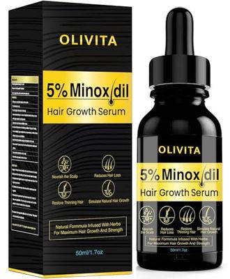 OLIVITA 5% Minoxidil Hair Growth Serum for Men and Women, Biotin Oil, Natural Regrowth Treatment for Scalp Hair Loss, Thinning, Thicker Longer Fuller Healthier Hair, 1.7 Fl Oz