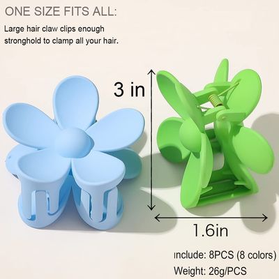 Flower Hair Clips 8PCS, Large Claw Clips for Women Girls Thick Thin Hair, Strong Hold Nonslip Big Dasiy Jaw Clamps Matte Hair Accessories 8 Colors