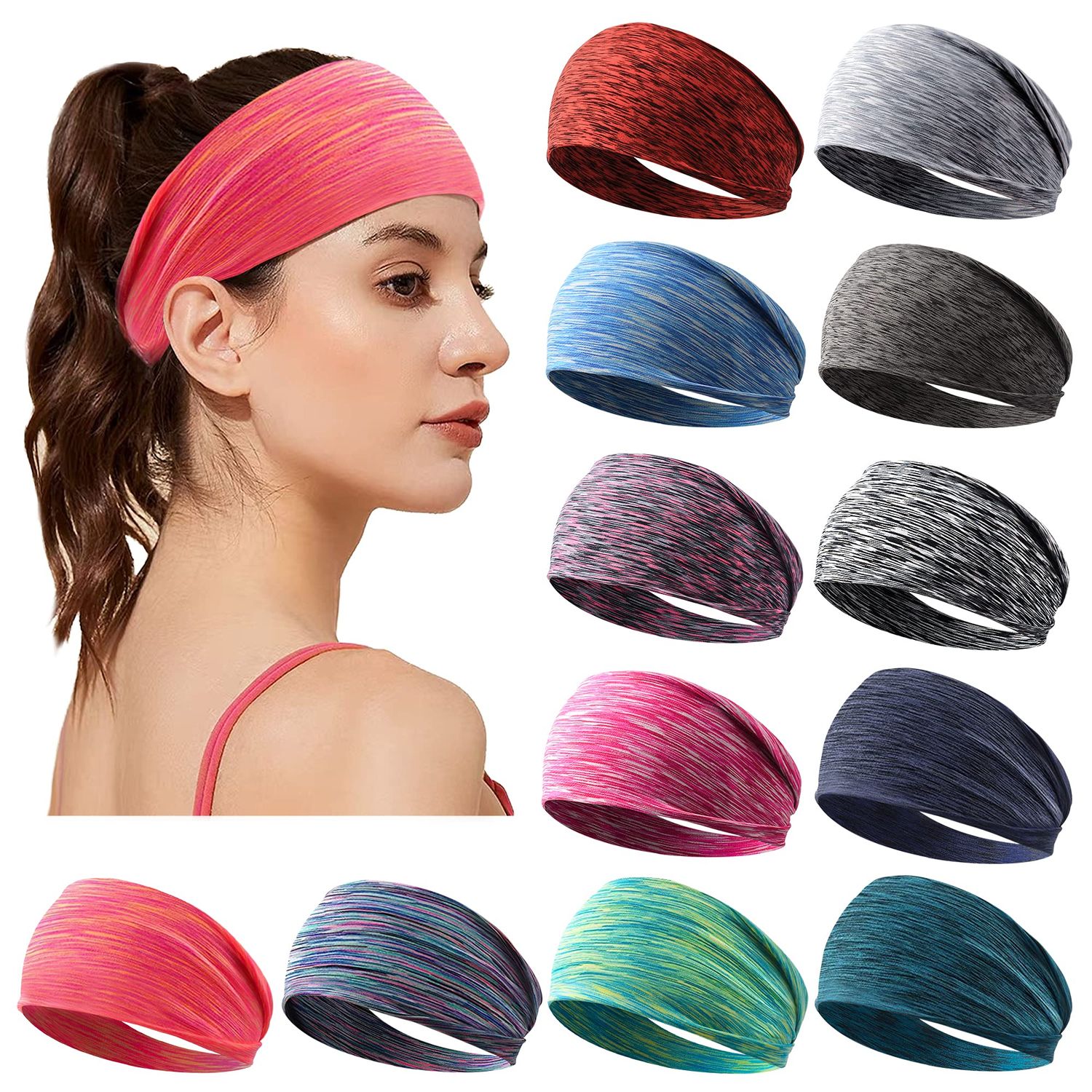 Jesries Women&#39;s Workout Headbands Non Slip Sport Sweatbands Yoga Hairbands for Travel Fitness Athletic Elastic Moisture Wicking for Girls