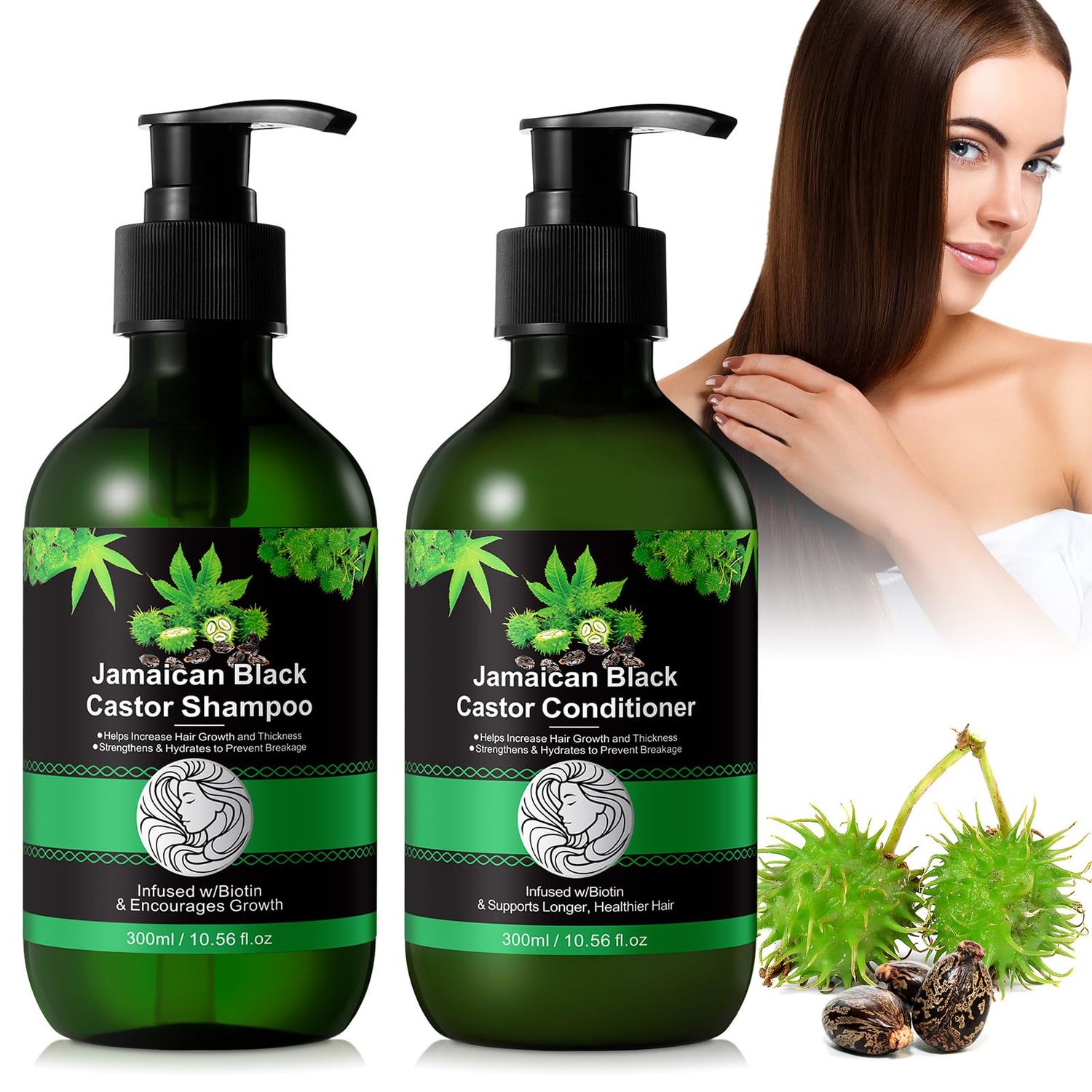 Jamaican Black Castor Oil Shampoo and Conditioner Set for Hair Growth, Hair Loss,With Rosemary,Biotin,Coconut Oil for Women, 21Fl Oz