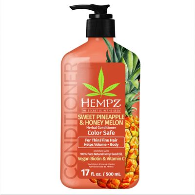 Hempz Biotin Conditioner - Sweet Pineapple &amp; Honey Melon - For Thin/Fine Hair Growth &amp; Strengthening of Dry, Damaged and Color Treated Hair, Hydrating, Softening, Moisturizing - 17 FL OZ
