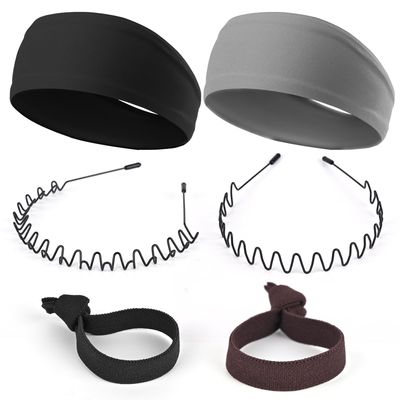 LTHYHJ men&#39;s metallic headband, headband men&#39;s neutral black wave spring outdoor sports 6-piece suit, men&#39;s and women&#39;s sports headband, suitable for running, cycling, sports, yoga