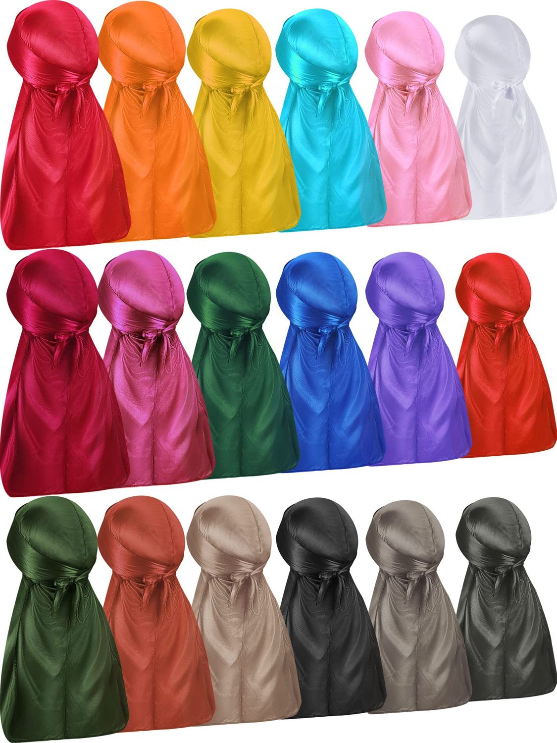 Geyoga 18 Pcs Silky Durag Headwraps Dorag for Men Women Waves Durags Pack with Long Tail and Wide Straps 18 Colors(Assorted Color)