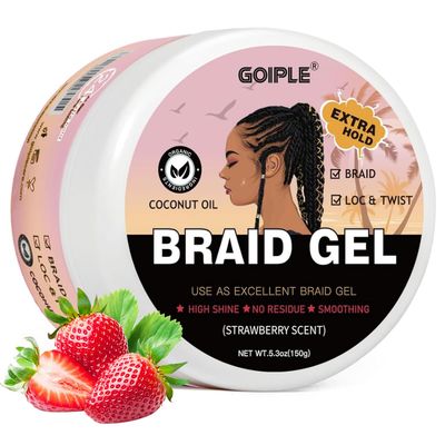 150g Braid Gel with Extra Hold, High Shine for Twists, Locs, Braids &amp; Edge Control - Smooths Frizz, Long-Lasting for Locks, Cornrows 5.3oz (Strawberry Flover)