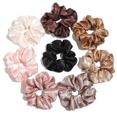 Ivyu Satin Hair Bands and Scrunchies: Thick Curly Hair Ponytail Holders for Girls, No Crease or Damage, Cute Brown Pink