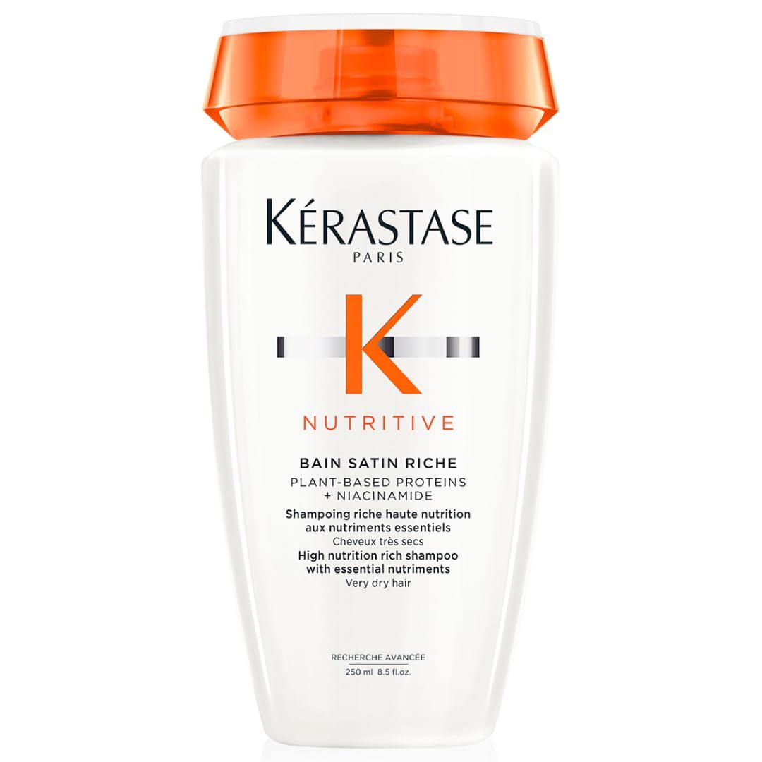 KRASTASE Nutritive Bain Satin Riche Shampoo, Cleanses &amp; Strengthens Against Dryness, Adds Softness, Shine &amp; Nourishment with Plant-Based Proteins &amp; Niacinamide for Medium to Thick to Dry Hair