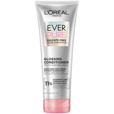 L&#39;Oreal Paris Glossing Sulfate Free Conditioner with Glycolic Acid, Hair Care for Lasting Shine and Smoothness for Dull, Dry Hair, EverPure, 6.8 Fl Oz