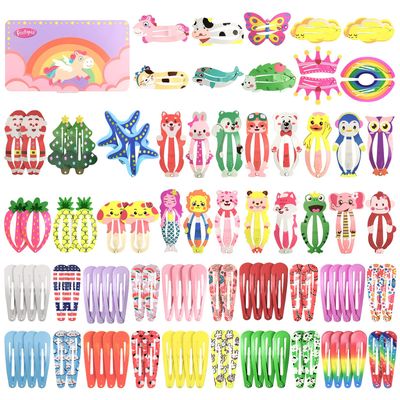 Hair Clips for Girls, Funtopia 100 Pcs Cute Snap Hair Clips Barrettes for Women Teens Girls Kids, Colorful No Slips Metal Fruit Animal Hair Clips for Birthday Party