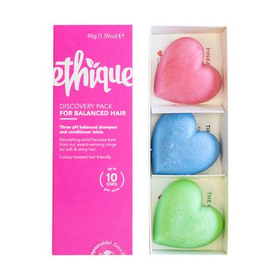Ethique Discovery Pack for Balanced Hair - Shampoo &amp; Conditioner - Plastic-Free, Vegan, Cruelty-Free, Eco-Friendly, 3 Travel Bars, 1.59 oz (Pack of 1)