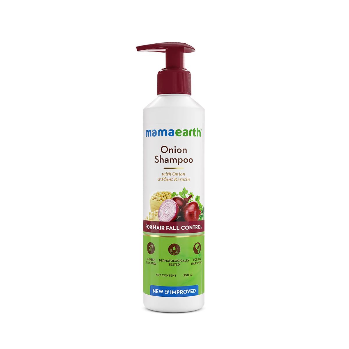 MAMAEARTH Onion Shampoo for Hair Growth &amp; Loss Control | Moisturizing Gentle Scalp Cleanser with Plant Keratin | Sulfate &amp; Paraben Free | 8.45 Fl Oz (250ml)