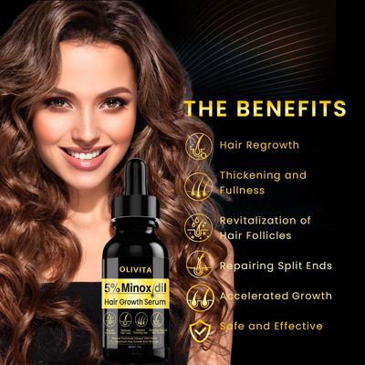 OLIVITA 5% Minoxidil Hair Growth Serum for Men and Women, Biotin Oil, Natural Regrowth Treatment for Scalp Hair Loss, Thinning, Thicker Longer Fuller Healthier Hair, 1.7 Fl Oz