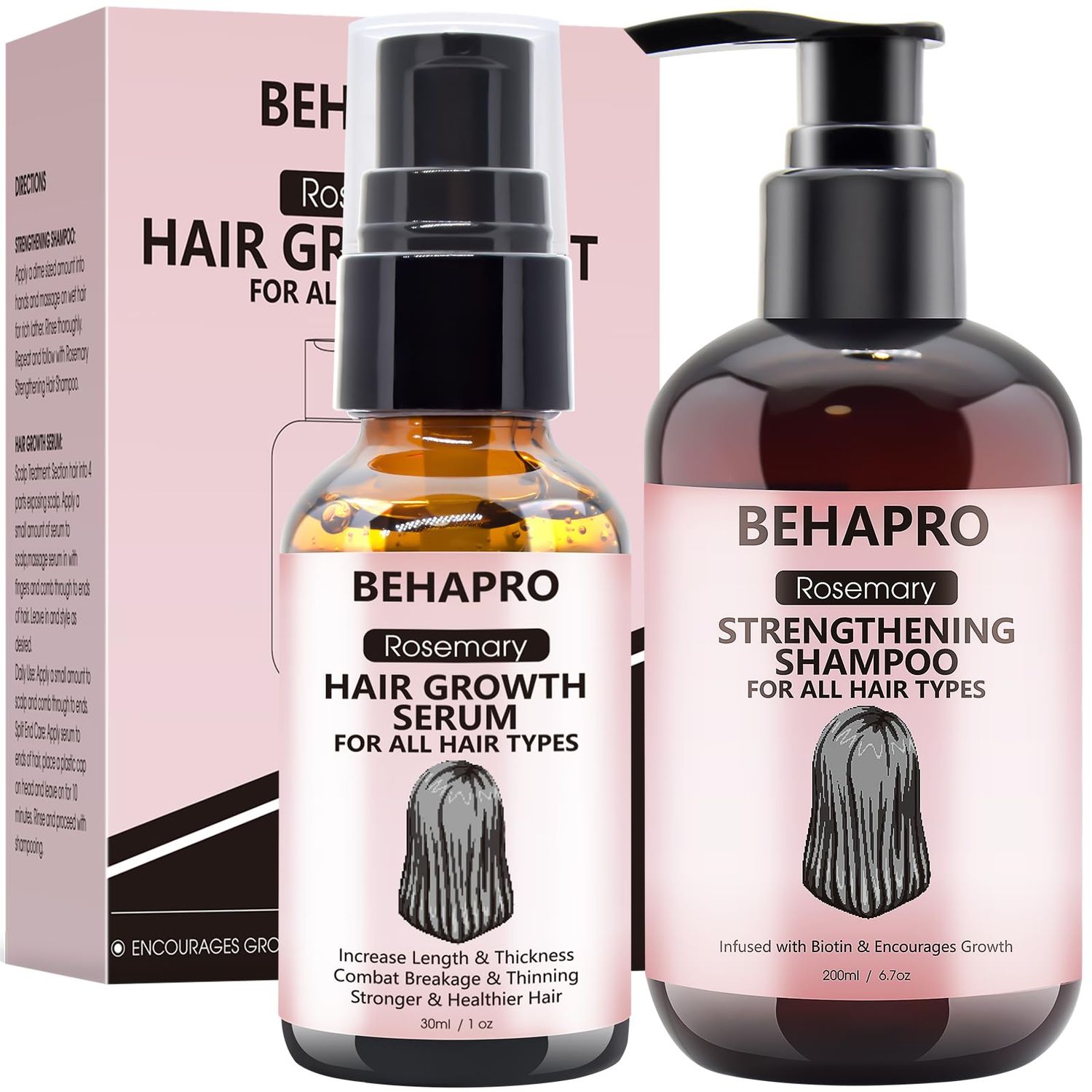 BEHAPRO Rosemary Oil Hair Growth Serum &amp; Shampoo, Biotin Castor, Argan Products for Thinning &amp; Hair Loss, Unisex Gifts for Christmas Stocking Stuffers for Women Her Wife Mom