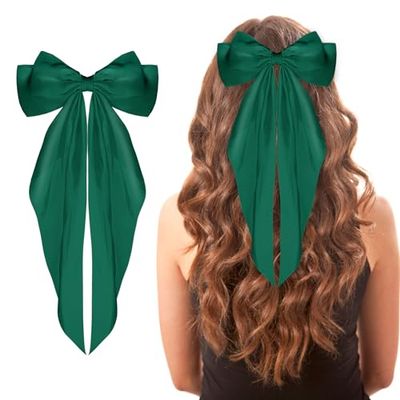 WLLHYF Big Bow Barrettes Long Tail French Ribbon Hair Pins Soft Silky Satin Hair Clip Metal Bowknot Clips 90&#39;s Accessories for Party Women Girl