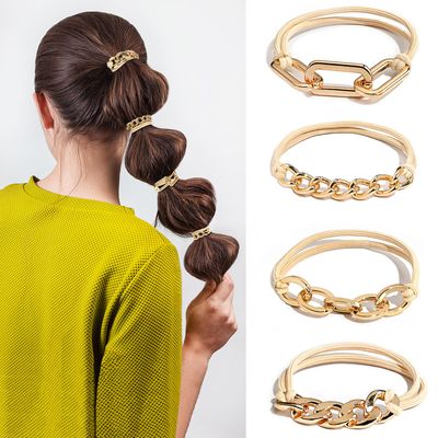 Luiaiog 4-Pack Gold Hair Ties - Cute Wrist Bracelet and Practical Elastic Design, Use as Hair Tie or Fashion Accessory for Work, Sports, Yoga