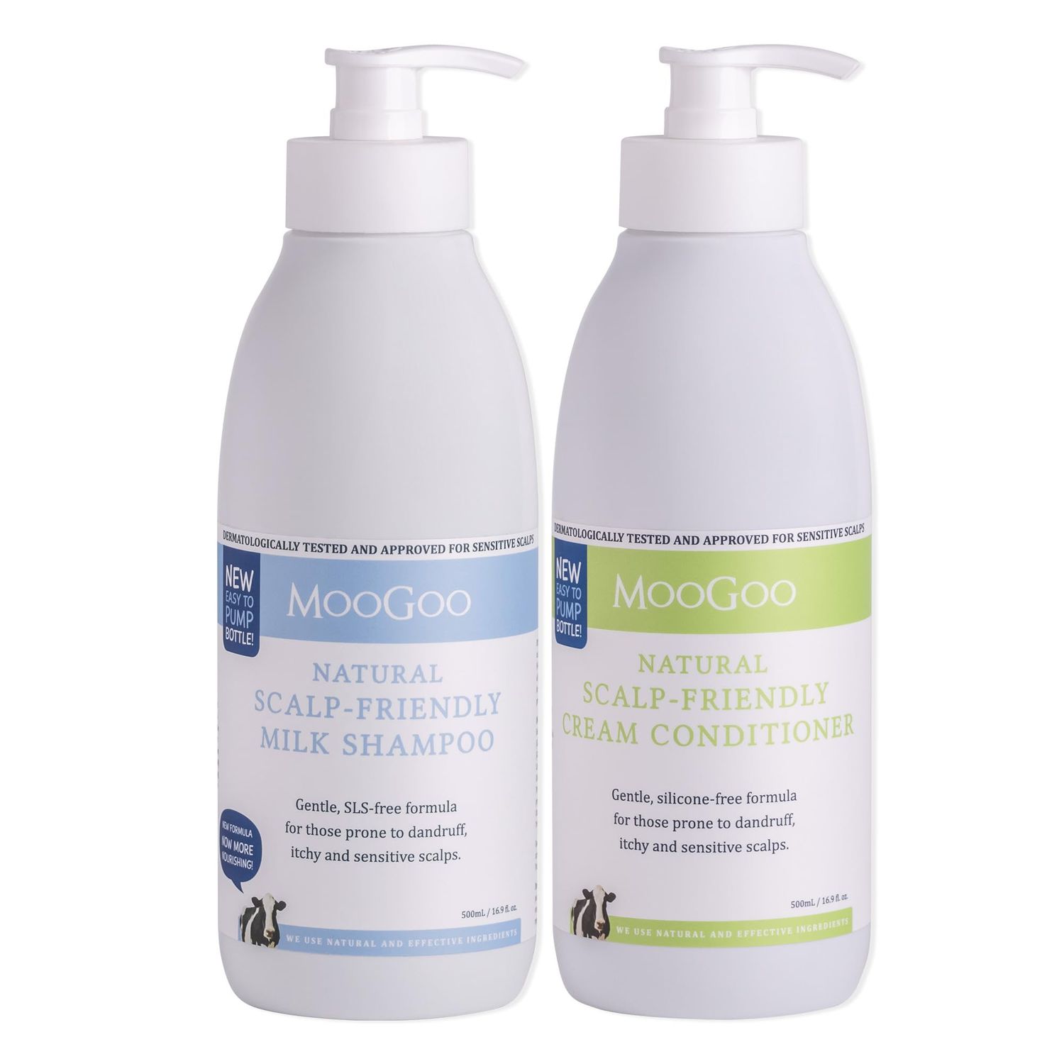 MooGoo Natural Milk Shampoo &amp; Cream Conditioner Pack - For Itchy, Dry, Eczema, Psoriasis &amp; Dandruff Prone Scalps - SLS, Silicone, Sulfate &amp; Paraben Free - Natural &amp; Gentle Formula - 2x 500ml