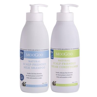 MooGoo Natural Milk Shampoo &amp; Cream Conditioner Pack - For Itchy, Dry, Eczema, Psoriasis &amp; Dandruff Prone Scalps - SLS, Silicone, Sulfate &amp; Paraben Free - Natural &amp; Gentle Formula - 2x 500ml