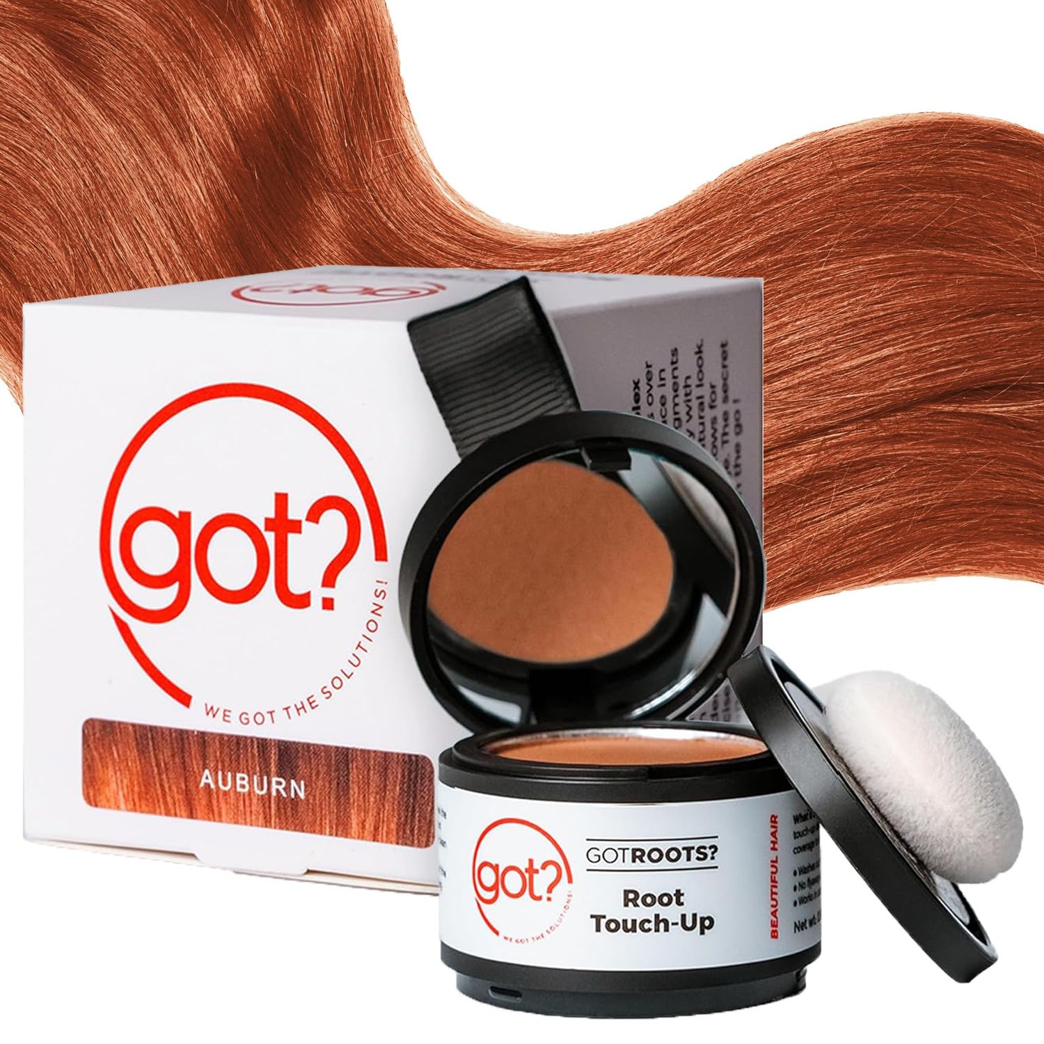 Got? Roots - Temporary Thinning &amp; Gray Hair Cover Up with Pigment Infused Binding Powder for Auburn Hair - Root Touch Up, Brow Filler &amp; Hairline Enhancer - 0.14 OZ Tub