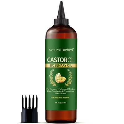 Natural Riches Castor Oil with Rosemary Oil, 8 fl oz, For Stronger, Fuller and Thicker Hair Growth Handcraft Blends Organic Castor Oil with Rosemary Oil Premium Grade hair treatment